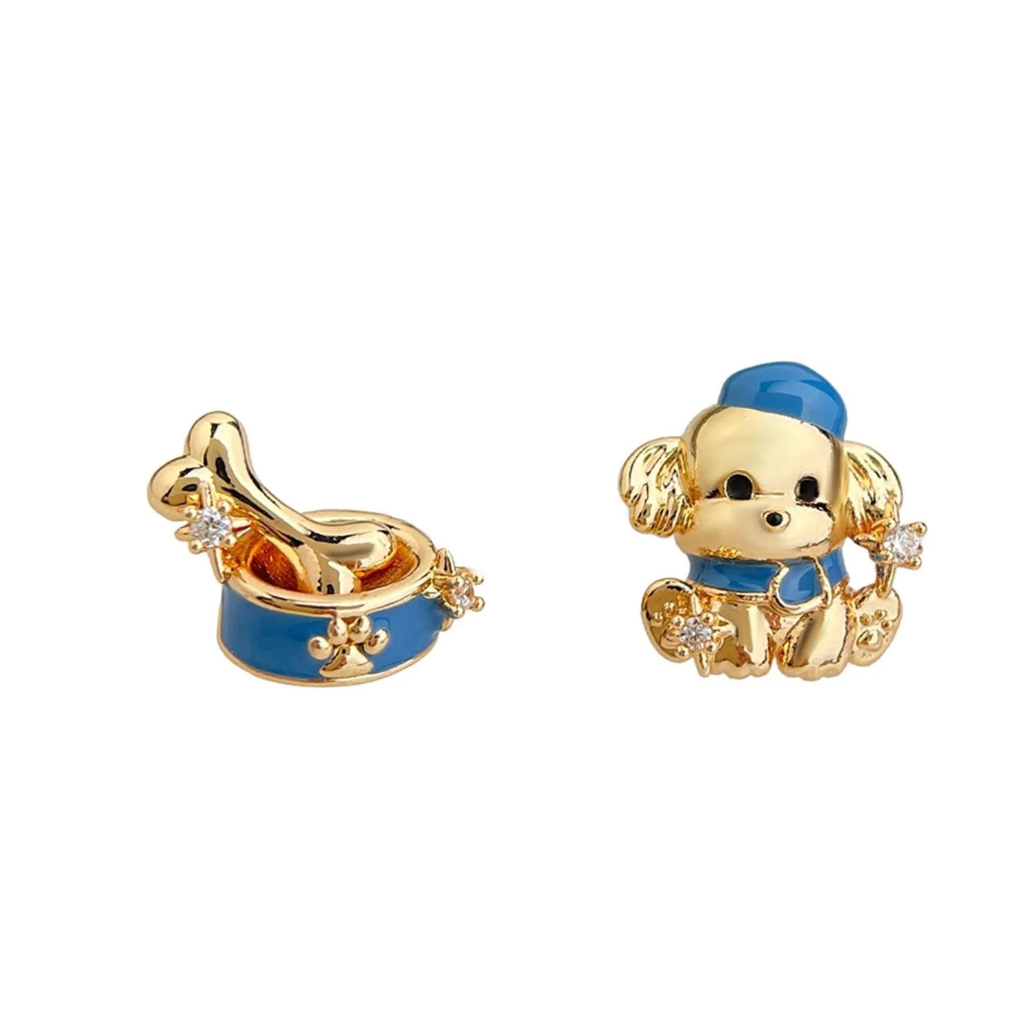 Original Designer Enamel Painted Dog And Bone Micro Pave Zircon Copper Stud Earrings