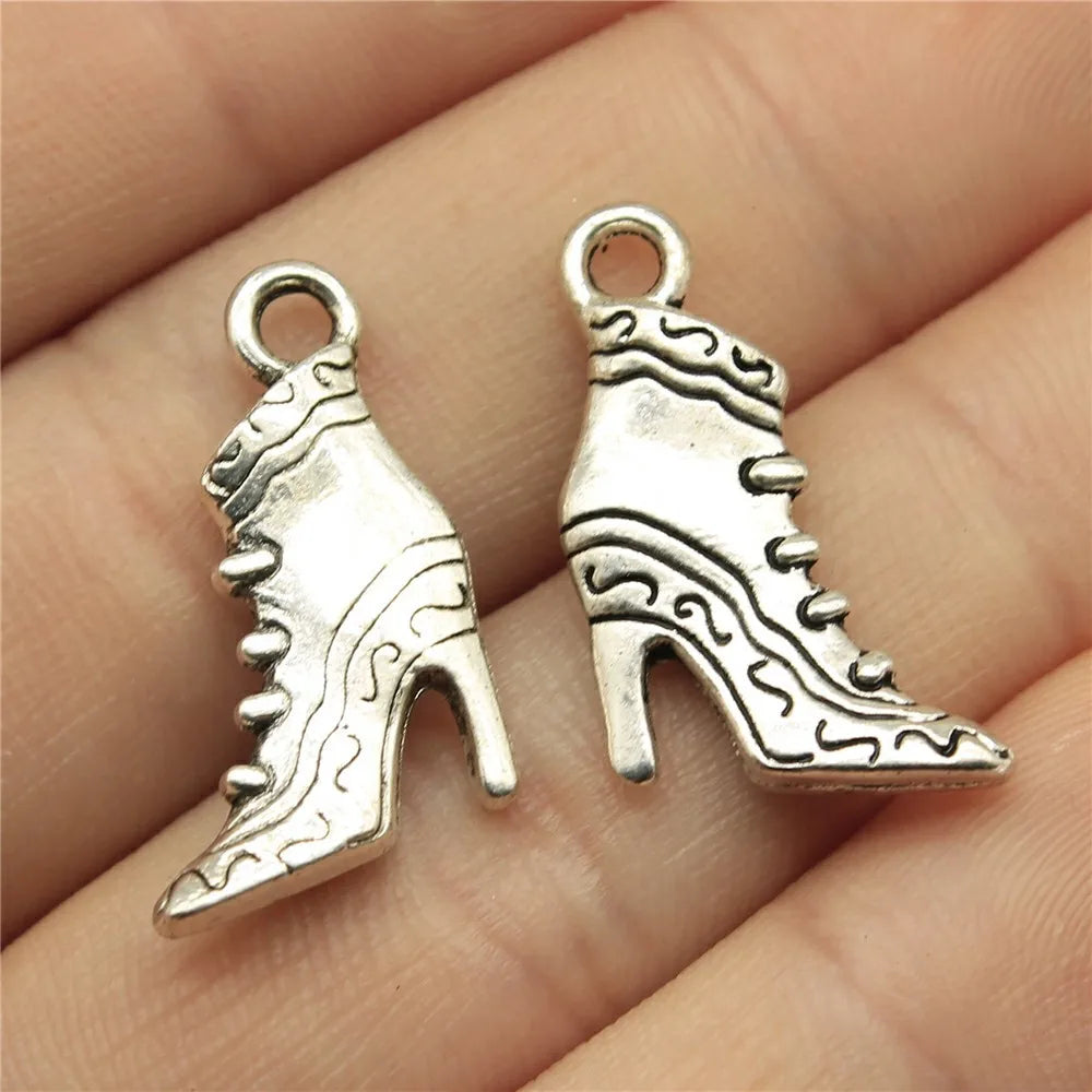 23x15mm 2.5g Antique Silver Zinc Alloy High Heel Shoe Charm Pendant for Necklace Bracelet DIY Jewelry Making