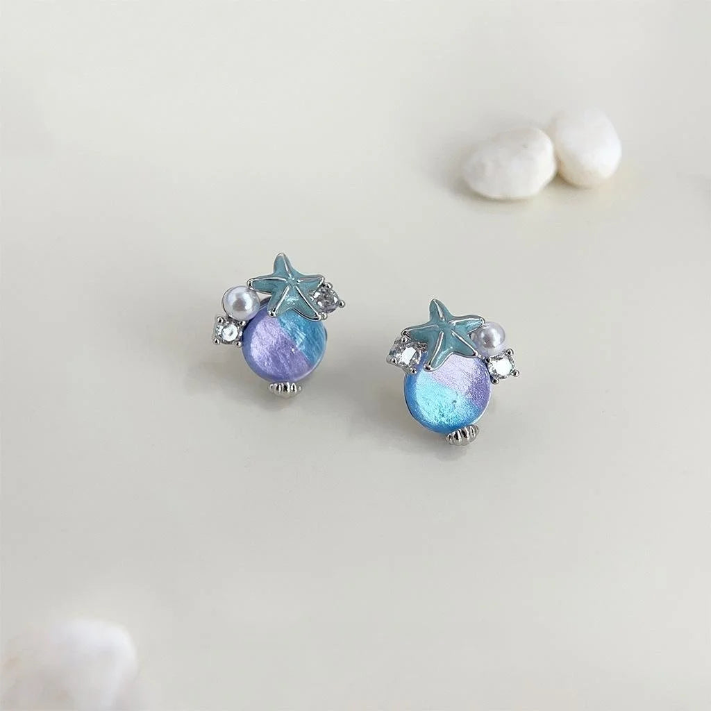 Personalized Designer Micro Pave Zircon Starfish Resin Copper Stud Earrings Vacation Style