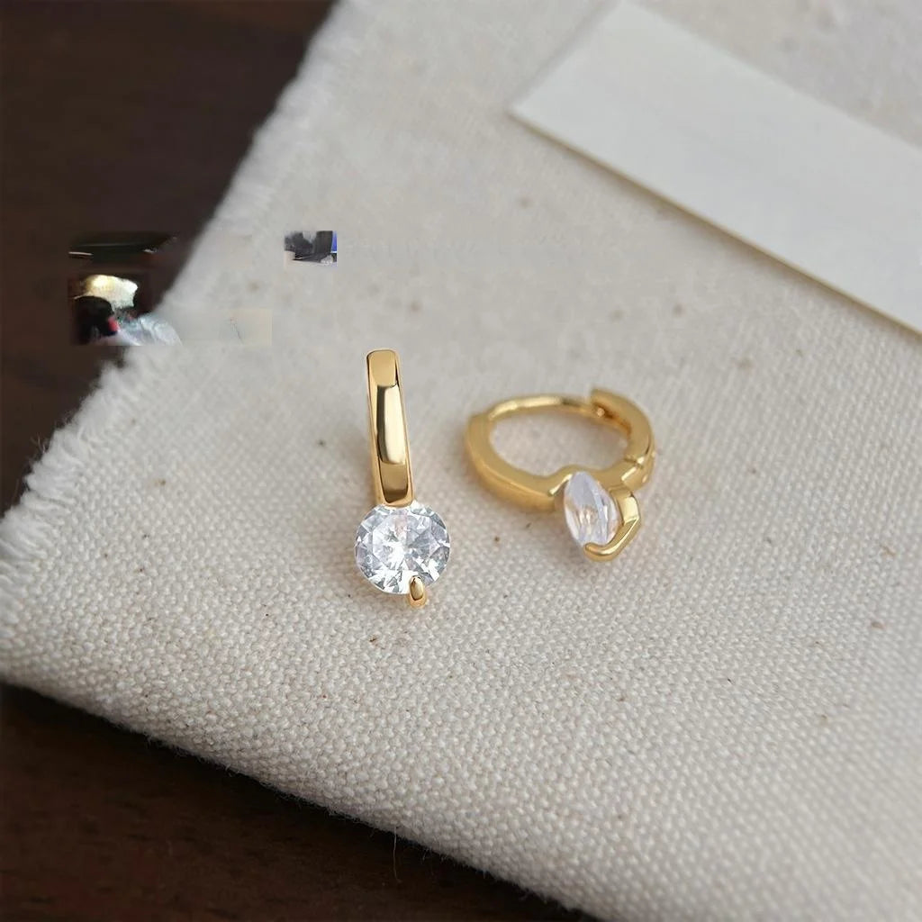 Elegant Copper Round Geometric Zircon Stud Earrings For Women