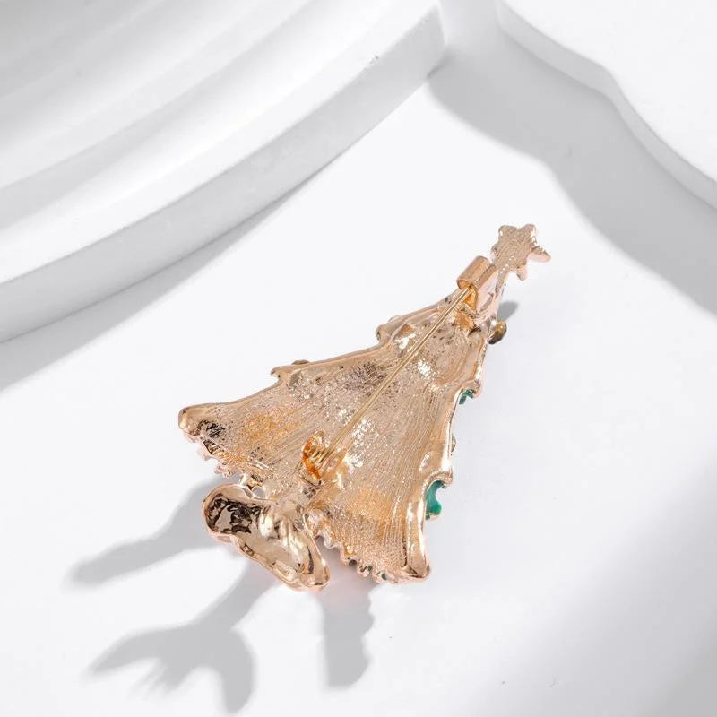 Elegant Green Enamel Christmas Tree Brooch With Rhinestone Star, Alloy Holiday Lapel Pin Gift