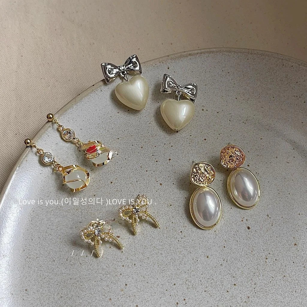 Forest Style Handmade Copper Heart Floral Tassel Drop Earrings With 14K Plated Pins