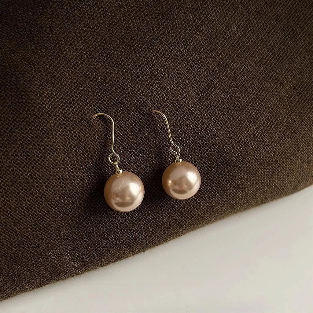 Elegant Gold Round Faux Pearl Drop Earrings Simple Geometric Fashion Jewelry For Women