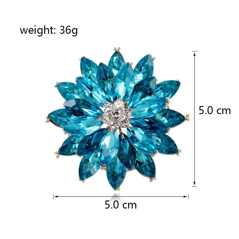 Luxury Blue Crystal Rhinestone Snow Lotus Flower Brooch, Elegant Layered Lapel Pin Corsage Suit Accessory Gift
