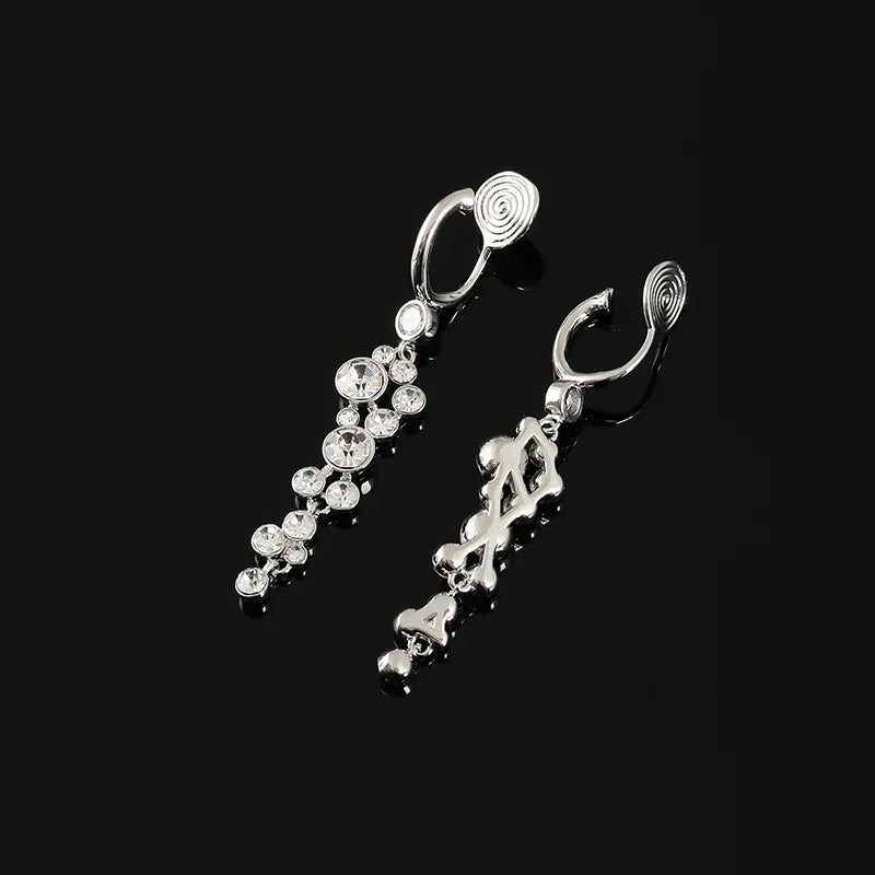Elegant Luxury Spiral Hoop Rhinestone Tassel Alloy Stud & Clip On No Piercing Long Drop Earrings