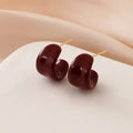Elegant Burgundy Enamel Spiral Hoop Stud & Clip On No Piercing Chunky C Shape Alloy Ear Cuff Earrings