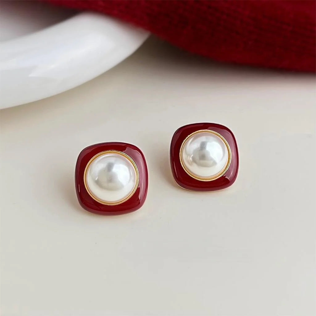 Vintage Geometric Square Copper Stud Earrings With 14K Plated For Women