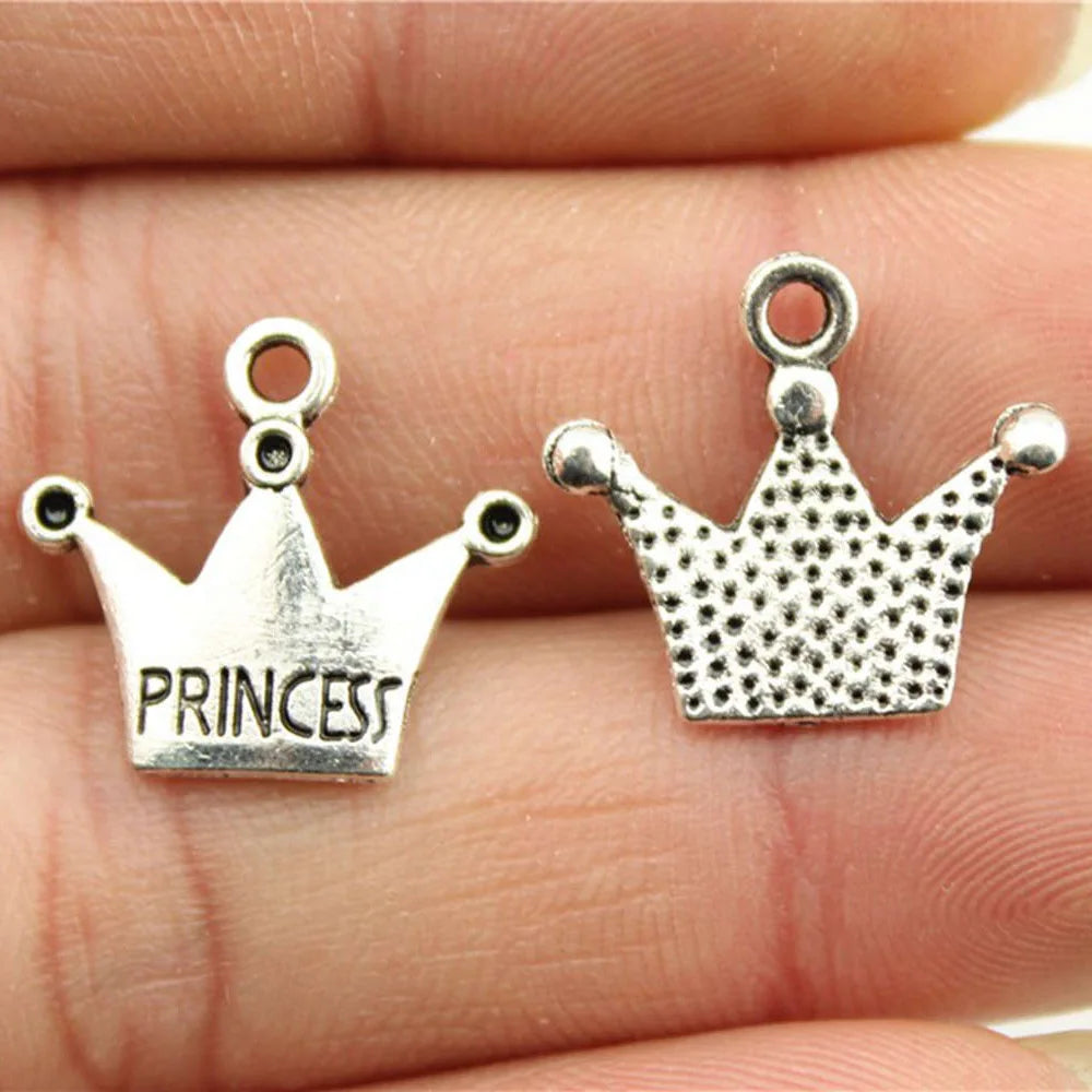 17x19mm 0.9g Multicolor Zinc Alloy Princess Crown Letter Charm Pendant for DIY Necklace Bracelet Making