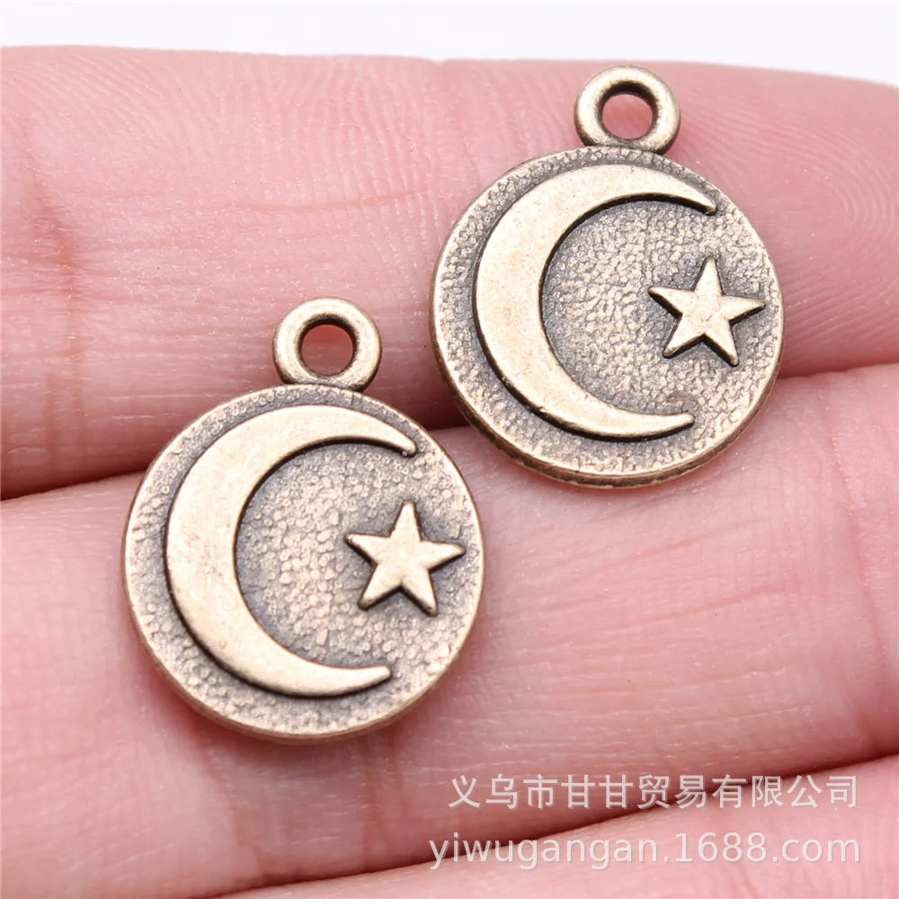 19x15mm 2.36g Antique Bronze Zinc Alloy Moon Star Charm Pendant for DIY Jewelry Making