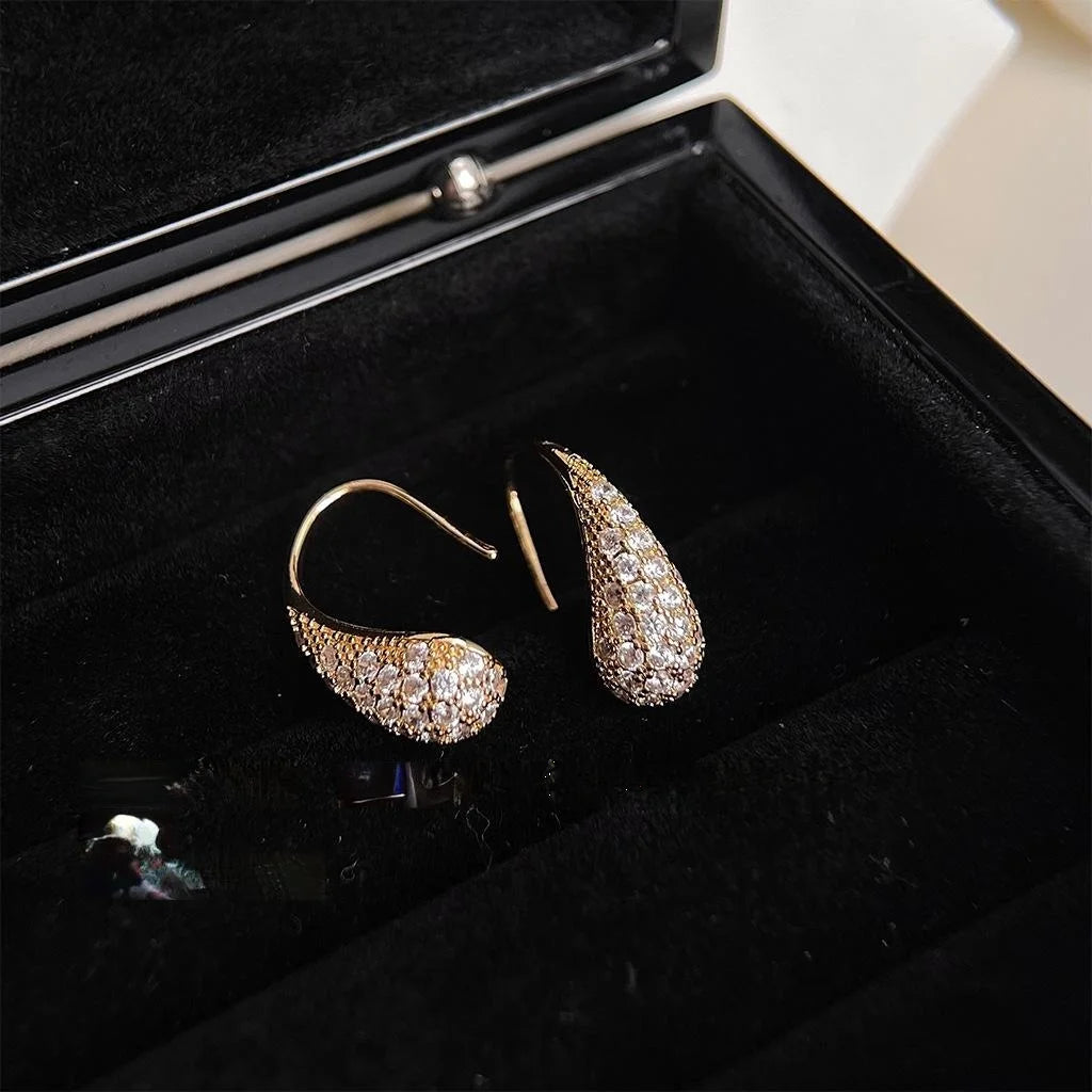 14K Gold Plated Copper Teardrop Drop Earrings With Micro Pave Zircon Elegant Minimalist Jewelry