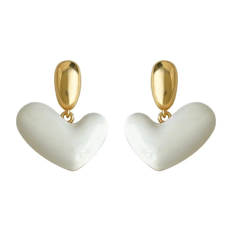 French Heart Drop Earrings 2025 New Copper Enamel Elegant Fashion Jewelry