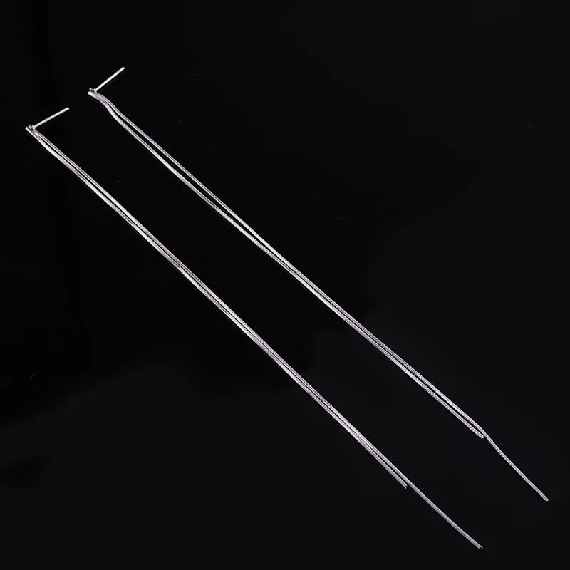 Elegant Long Silver Alloy Tassel Threader Stud & Clip On No Piercing Ear Line Drop Earrings