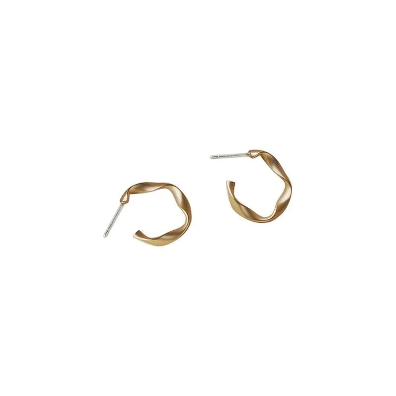 Minimalist Copper C Shaped Twisted Hoop Drop Earrings With Silver Plated Pins For Women