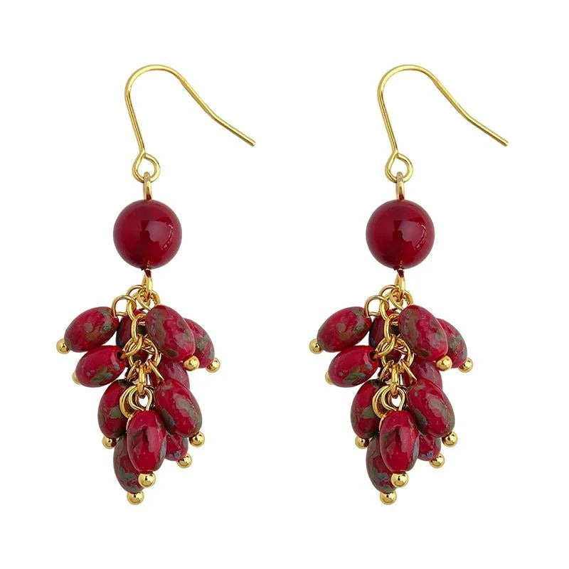 Handmade Chinese Style Fiery Red Glass Beaded Long Tassel Drop Earrings With Copper Hooks