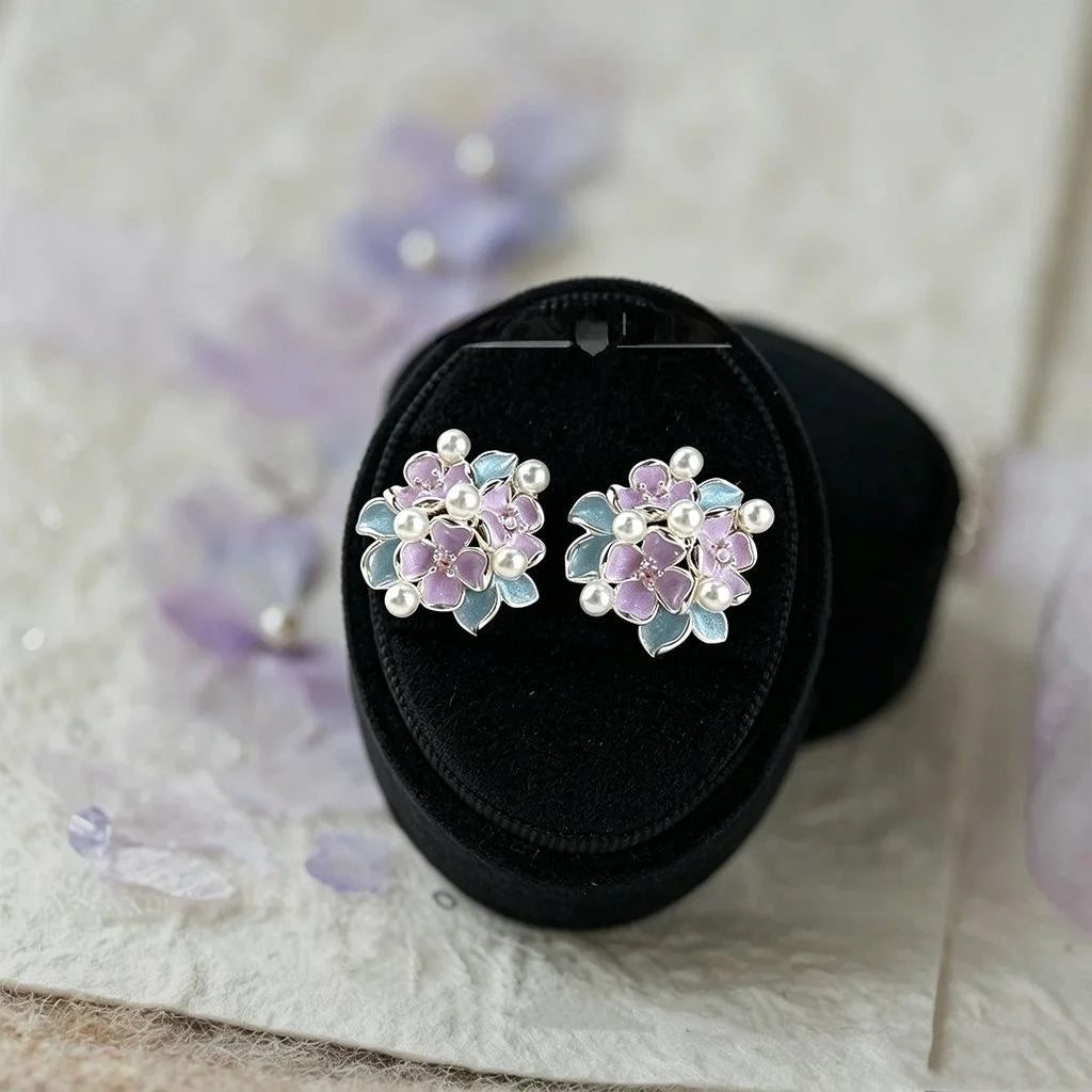 Fresh Sweet Floral Enamel Drip Glaze High Luster Pearl Zircon Micro Pave Stud Earrings