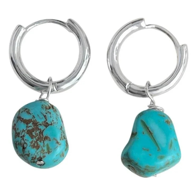 Custom 14K Gold Plated Copper Natural Stone Geometric Drop Earrings Handmade