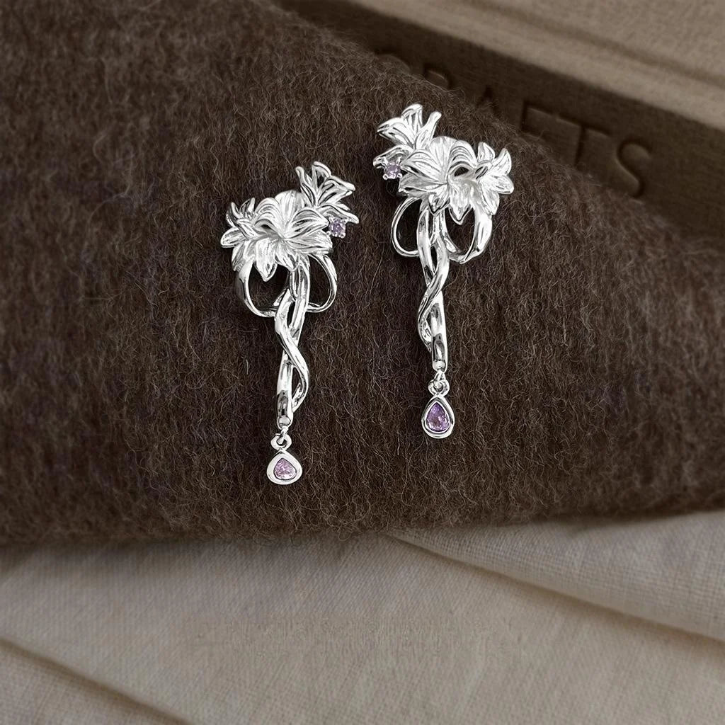 Original Designer Fairy Style Iris Vine Flower Copper Zircon Drop Earrings