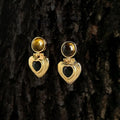 Vintage Maillard Style Tiger Eye Heart Geometric Zircon Drop Earrings