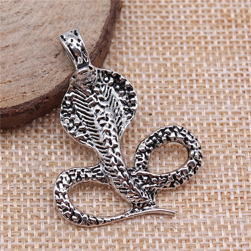32x43mm 6.2g Antique Silver Zinc Alloy Cobra Snake Charm Pendant for DIY Necklace Bracelet Making