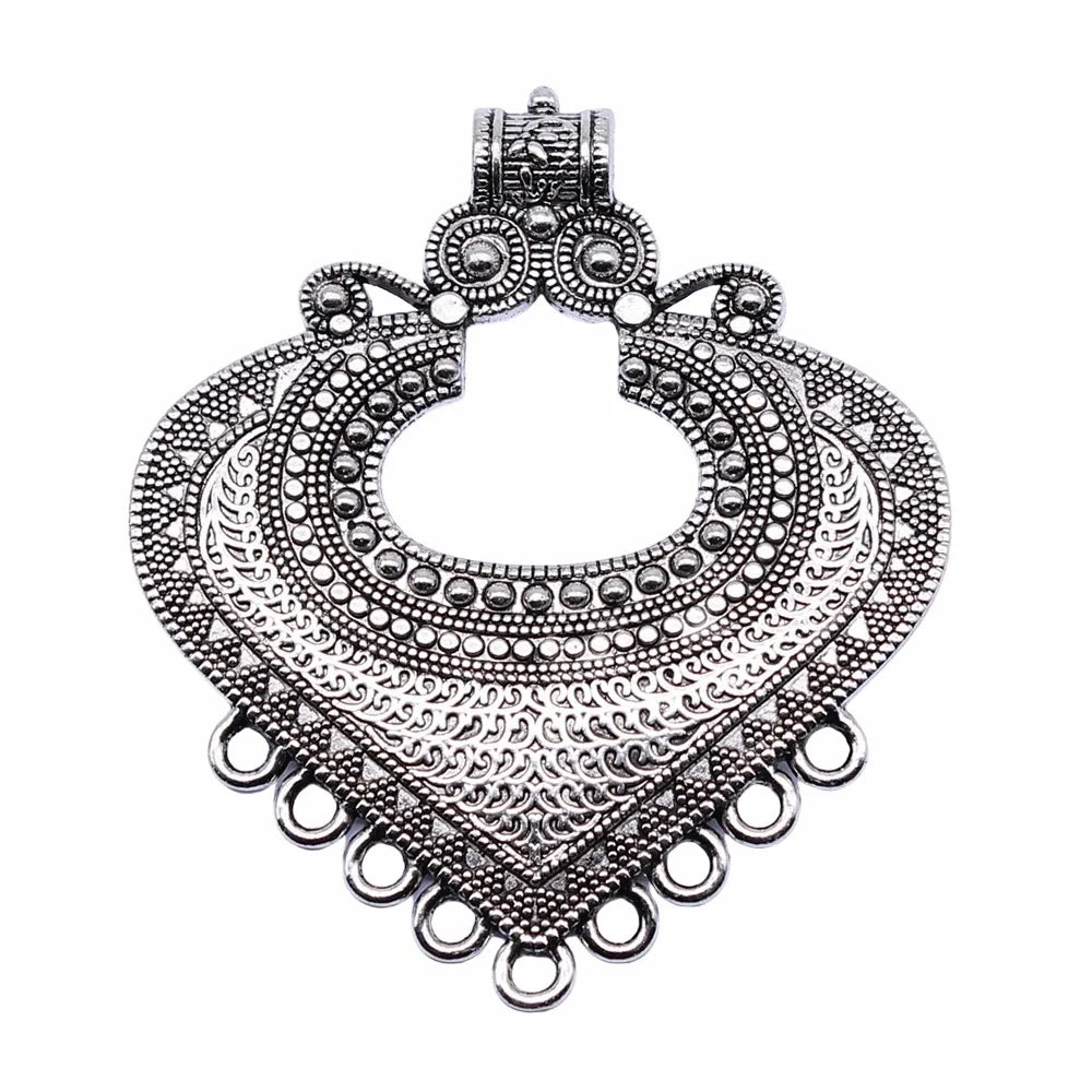 61x53mm 10.2g Antique Silver Zinc Alloy Heart Necklace Connector Charm for DIY Jewelry Making