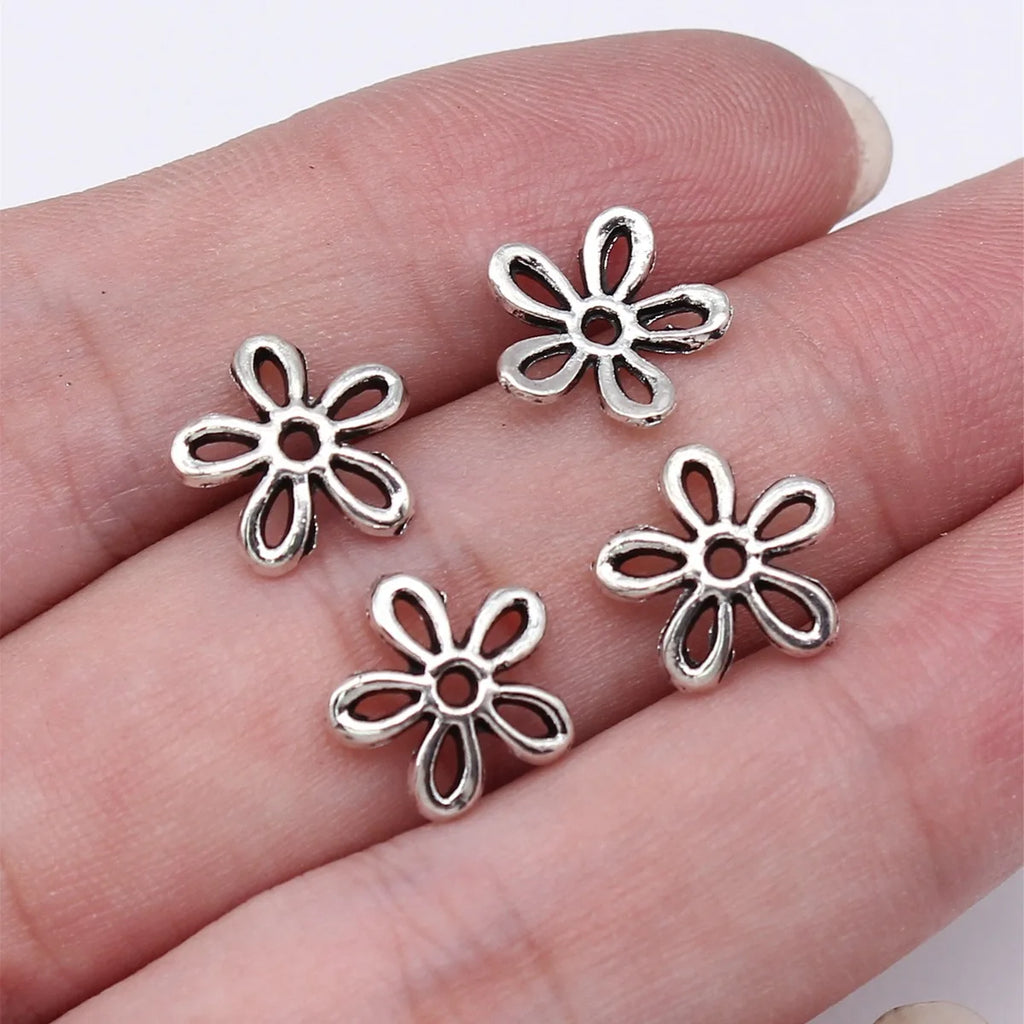 11x11mm 0.44g Multicolor Zinc Alloy Flower Shaped Bead Cap Jewelry Findings for DIY Bracelet Making