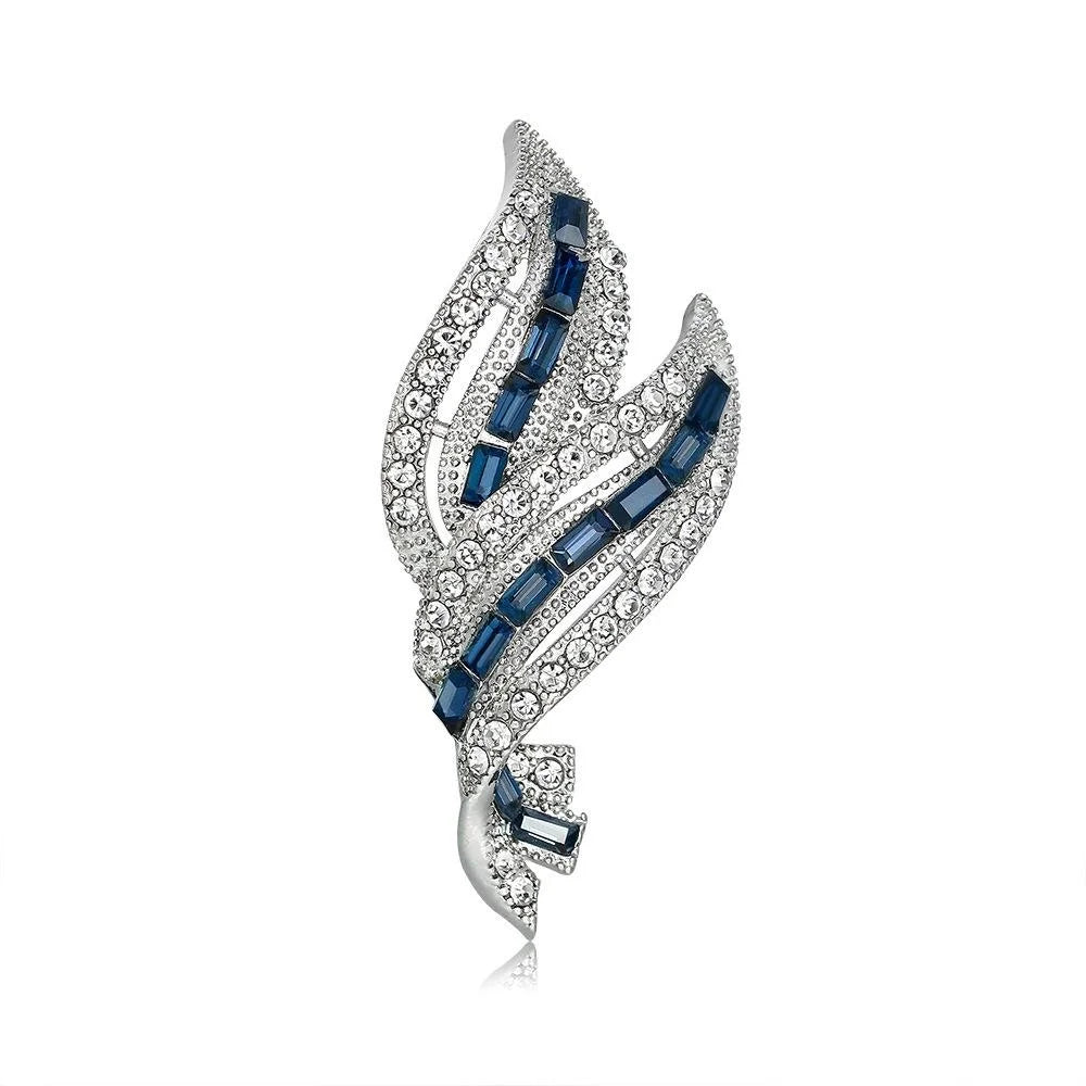 Elegant Rhinestone Leaf Brooch With Blue Zircon Accents, Women’s Lapel Pin Corsage Suit Scarf Accessory