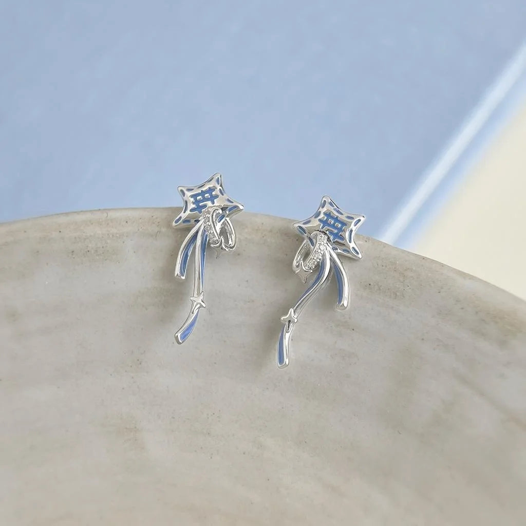 Sweet Cool Blue Star Drop Earrings Copper Zirconia Micro Pave Ear Jewelry
