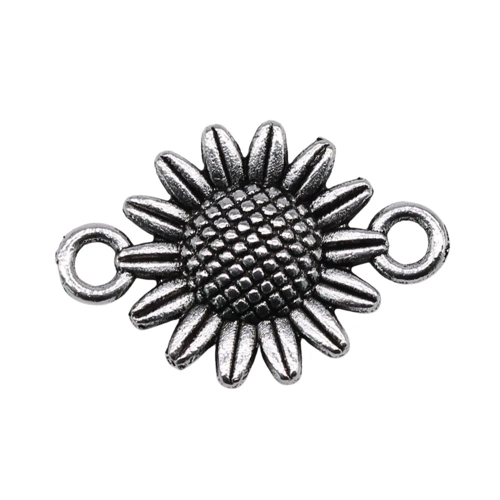21x15mm 1.1g Antique Silver Zinc Alloy Sunflower Connector Charm Pendant for DIY Jewelry Making