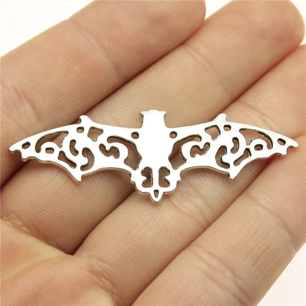 56x19mm 3.6g Antique Silver Zinc Alloy Bat Charm Pendant for DIY Halloween Jewelry Making