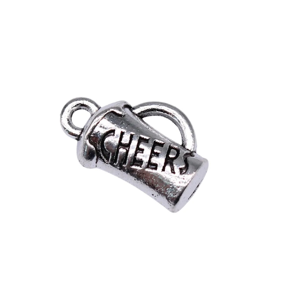 17x11mm 2.59g Antique Silver Zinc Alloy Cheers Beer Charm Pendant for DIY Necklace Bracelet Making