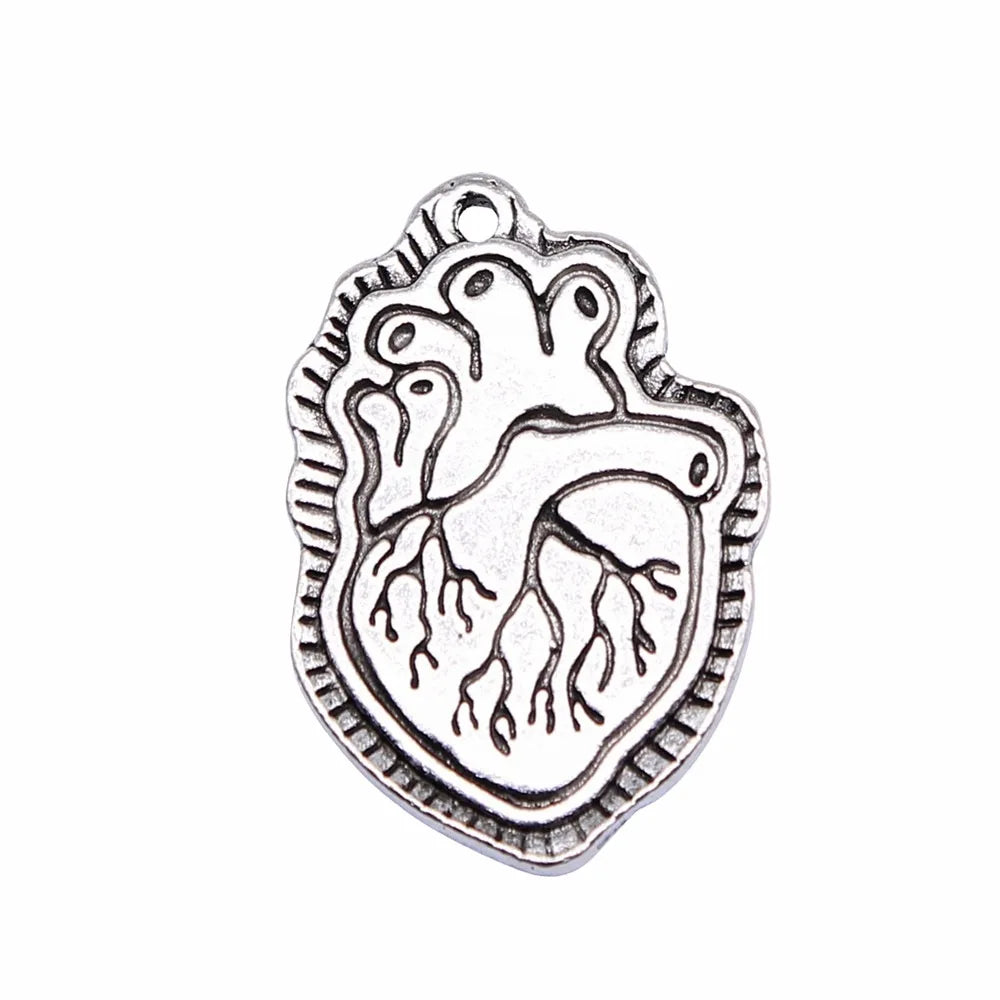 29x20mm 5g Antique Silver Zinc Alloy Heart Charm Pendant for Anatomy Theme DIY Jewelry Making