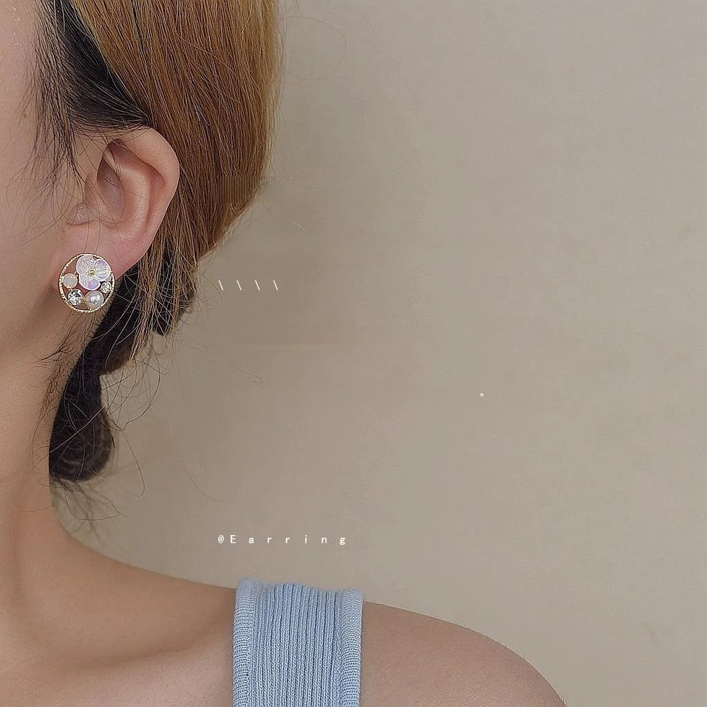 14K Gold Plated Copper Round Flower Drop Earrings Sweet Jewelry For Women