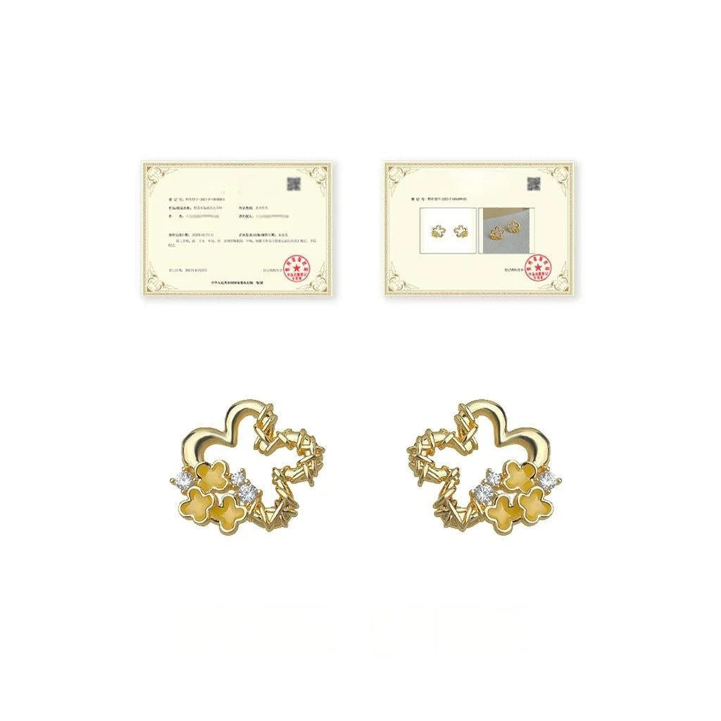 Osmanthus Flower Micro Pave Zircon 14K Plated Copper Stud Earrings