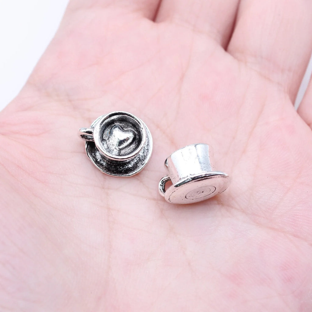 13x13mm 3.7g Antique Silver Tone Zinc Alloy Heart Latte Coffee Cup Charm Pendant for DIY Jewelry Making