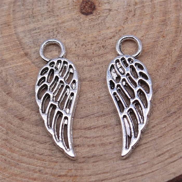 18x7mm 0.4g Multicolor Zinc Alloy Hollow Wing Charm Pendant for Angel Theme DIY Jewelry Making