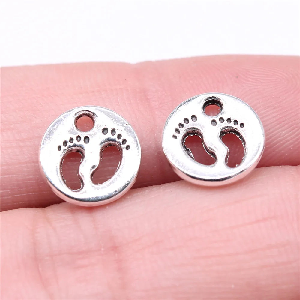 11x11mm 0.8g Multicolor Zinc Alloy Footprint Charm Pendant for DIY Baby Theme Jewelry Making
