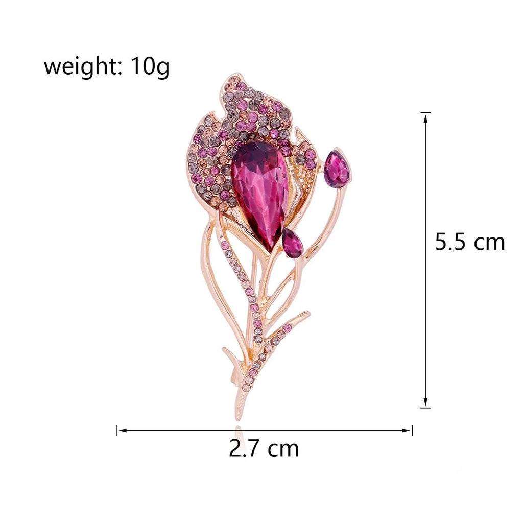 Elegant Pink Rhinestone Feather Brooch Alloy Crystal Leaf Lapel Pin Corsage For Women's Suits Gift