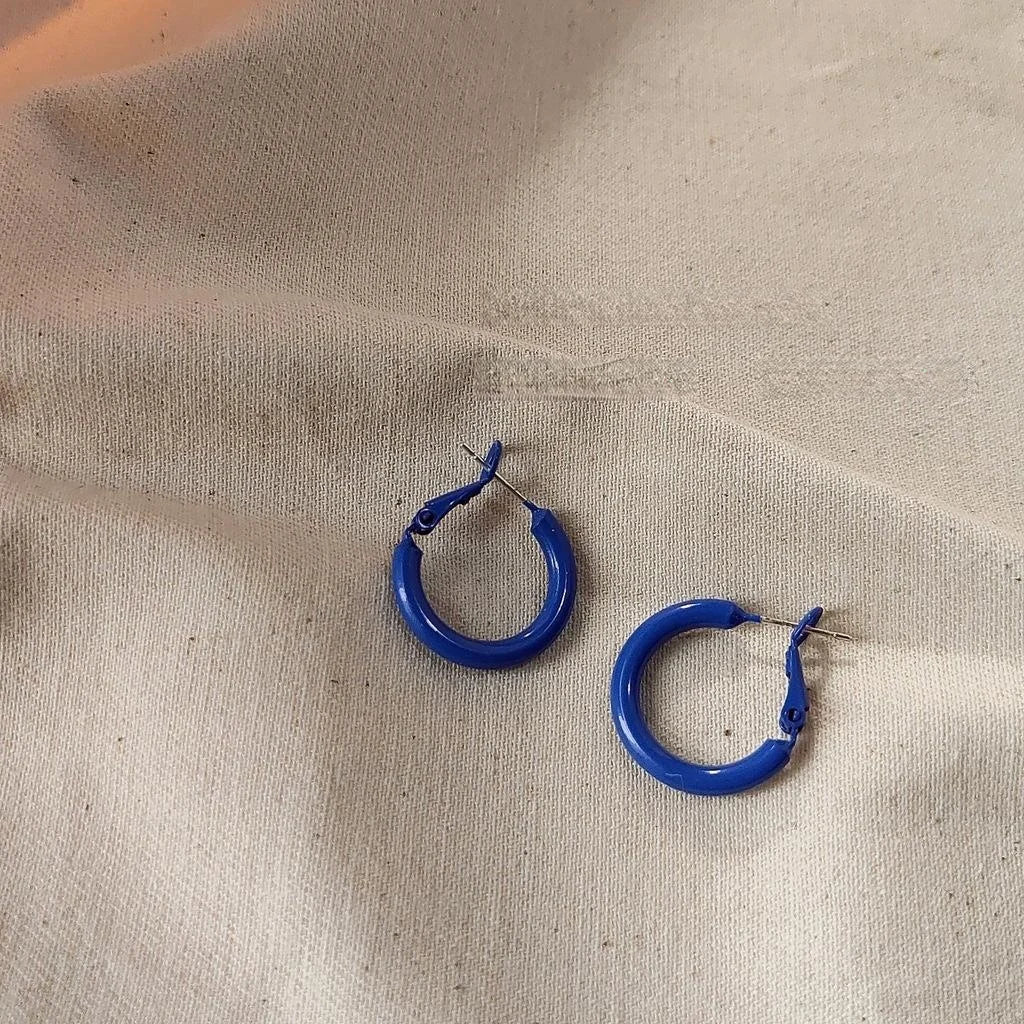 Klein Blue Silver Plated Copper Floral Round Stud Earrings, Hong Kong Style Korean Fashion