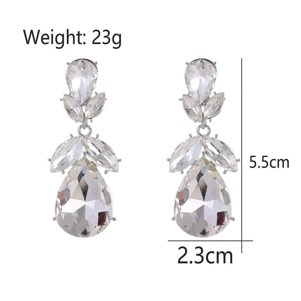 Luxury Vintage Gold Tone Alloy Champagne Crystal Teardrop Dangle Earrings For Bridal Wedding Party Gift