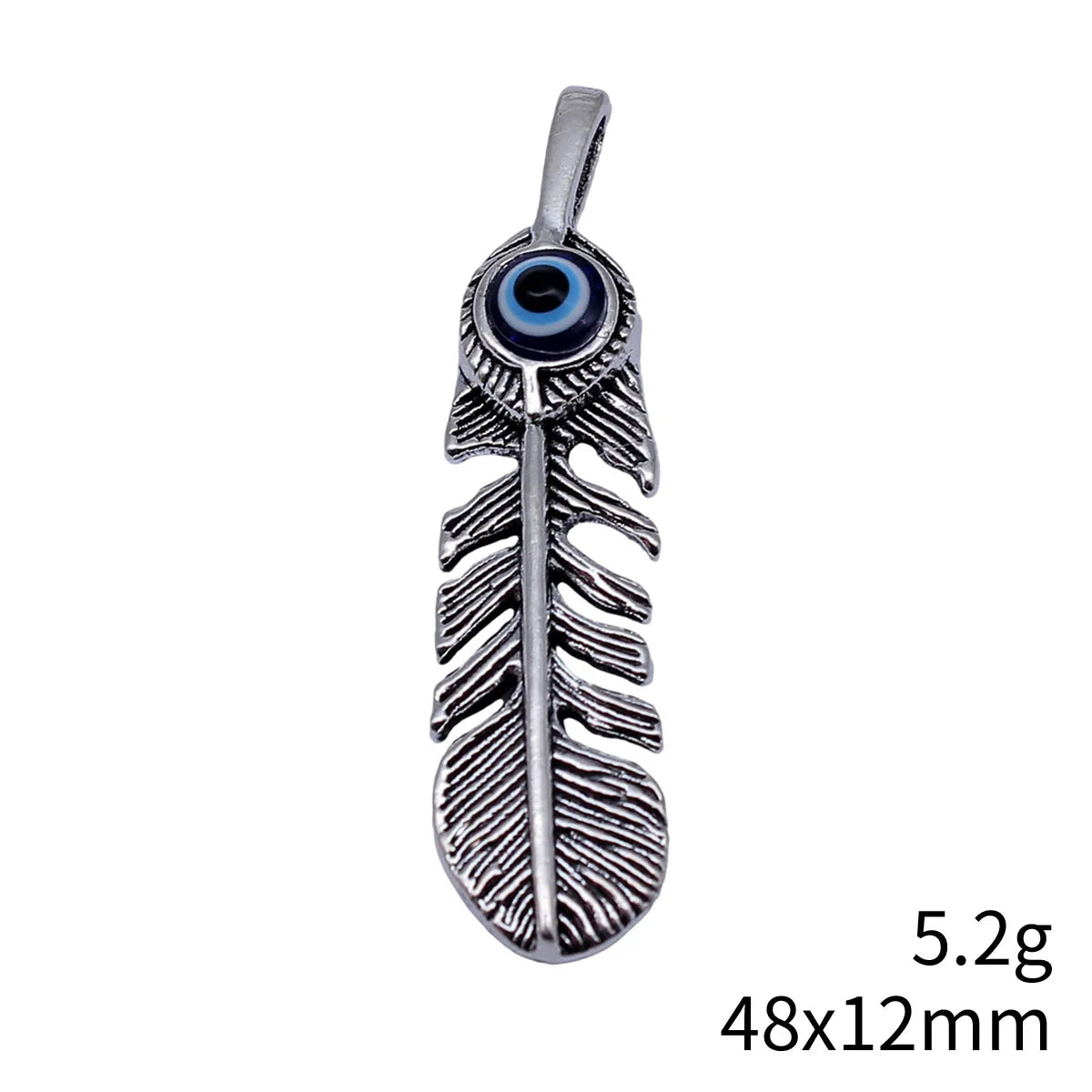 48x12mm 5.2g Antique Silver Zinc Alloy Evil Eye Feather Charm Pendant for Necklace Earring DIY