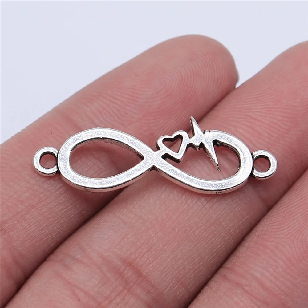 32x11mm 1.3g Multicolor Zinc Alloy Infinity Heartbeat Heart Connector Charm for DIY Bracelet Making