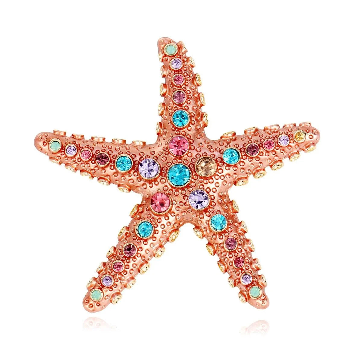Elegant Blue Enamel Starfish Rhinestone Brooch, Luxury Ocean Lapel Pin Corsage Suit Accessory Gift