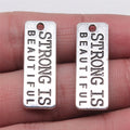 10x27mm 1.8g Zinc Alloy strong is beautiful Word Tag Letter Charm Pendant for DIY Inspirational Jewelry