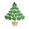 Elegant Enamel Christmas Tree Brooch With Red Rhinestones, Holiday Lapel Pin Corsage Suit Accessory Gift