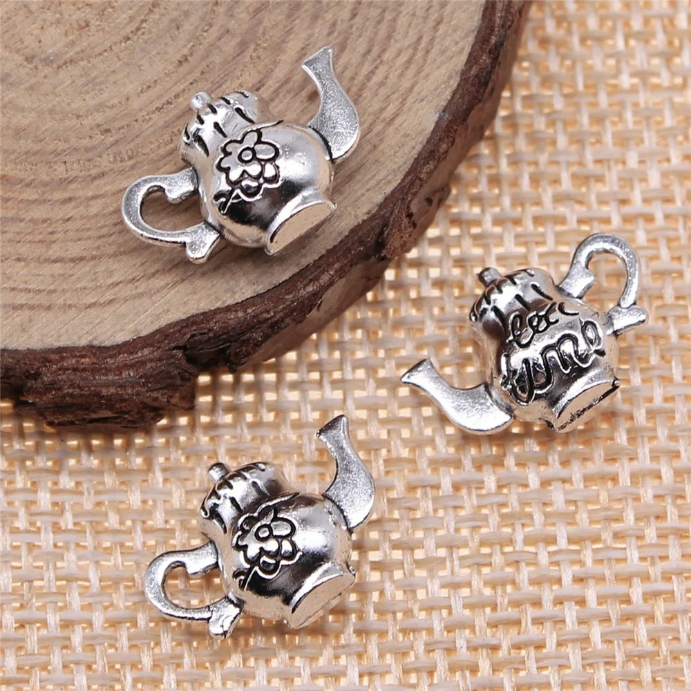 12x16mm 2.1g Antique Silver Zinc Alloy Teapot Charm Pendant for DIY Miniature Scene Jewelry Making