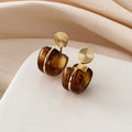 Vintage Amber Resin C-Shaped Spiral Hoop Stud & Clip On No Piercing Women's Fashion Earrings
