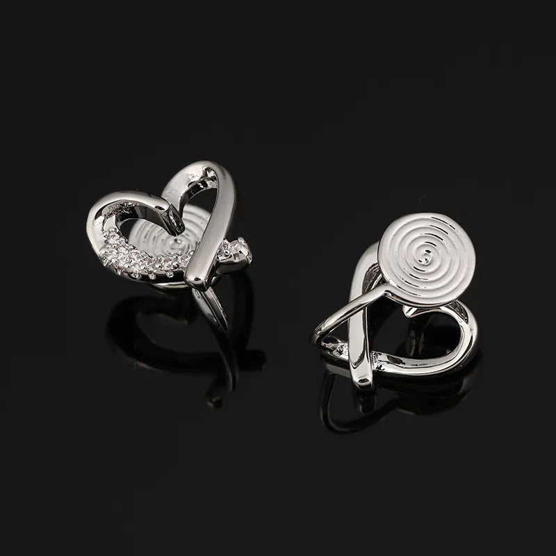 Elegant Gold Alloy Heart Swirl Zircon Minimalist Stud & Clip On No Piercing Commuter Earrings