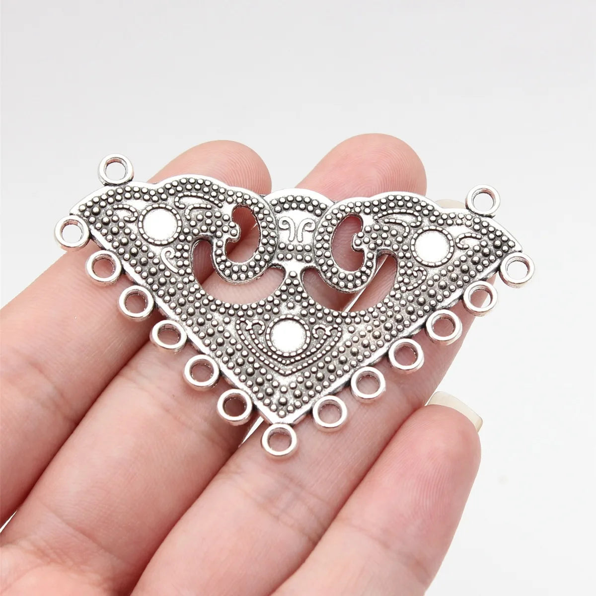 63x40mm 7g Antique Silver Zinc Alloy Triangle Multi Hole Connector Charm for Necklace Making