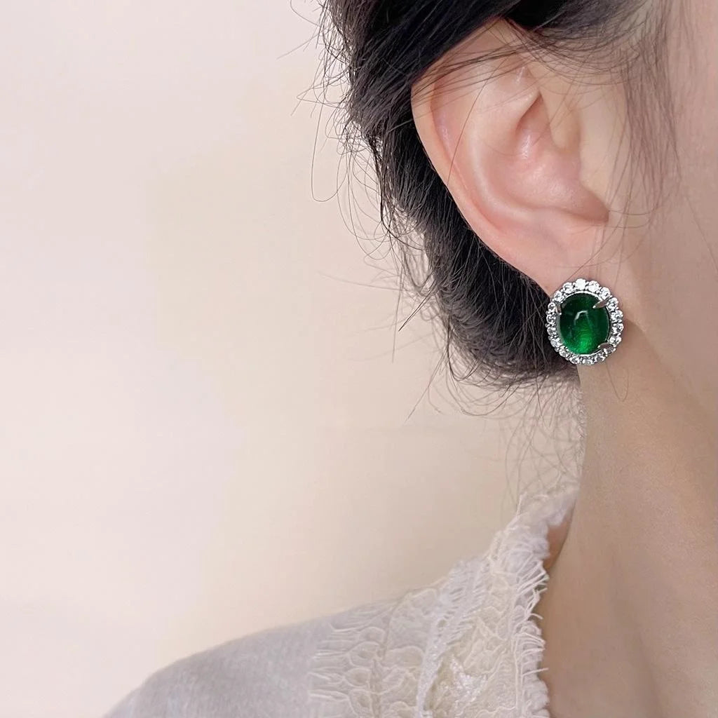 Luxury Oval Micro Pave Zircon Stud Earrings Vintage Court Style Geometric Jewelry