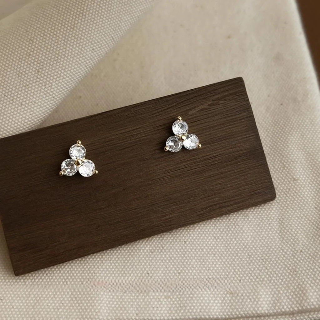 14K Plated Copper Zircon Triangle Geometric Mini Stud Earrings For Women